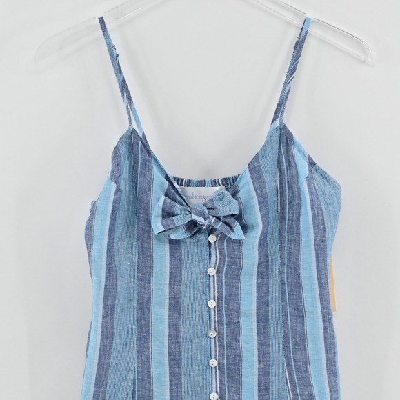 Walker & Wade Striped Linen Mini Dress Womens Size S Blue Coastal Summer Bow - Picture 7 of 11